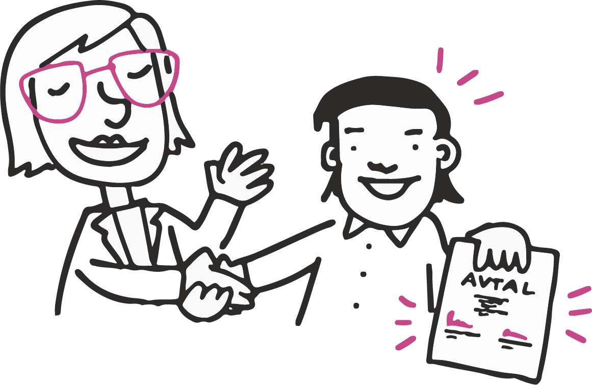 Två personer som skakar hand och skrivit ett avtal.