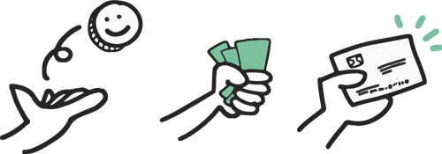 Händer som håller i pengar