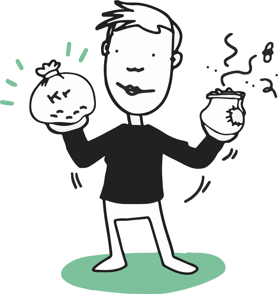 En man som håller i påsar med pengar