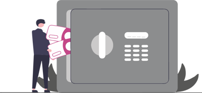 En person som stoppar in pengar i ett kassaskåp