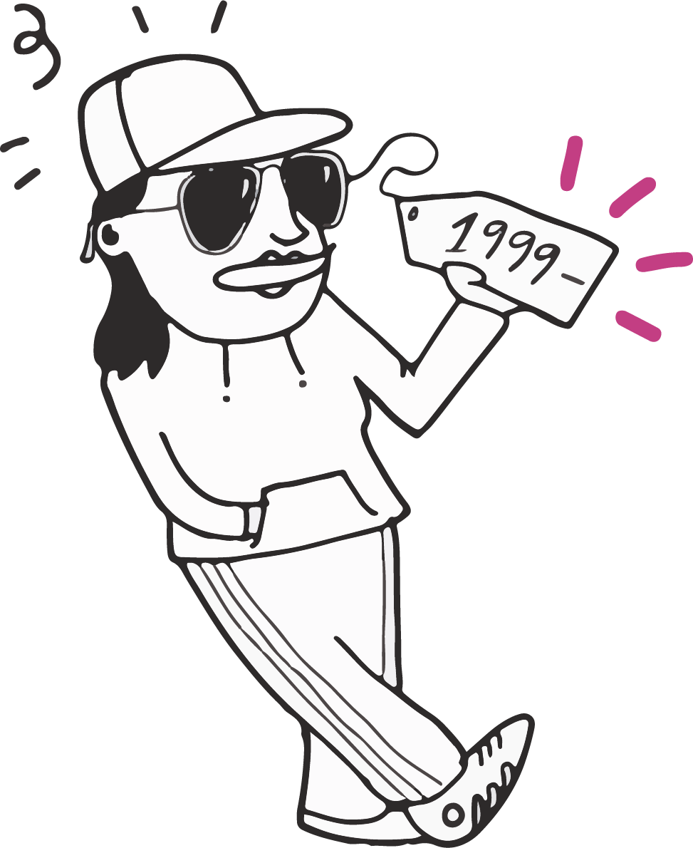 En person med solglasögon. Solglasögonen har en prislapp på sig.